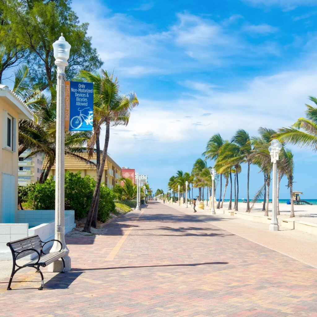 The famous Hollywood Beach boardwalk in Florida
