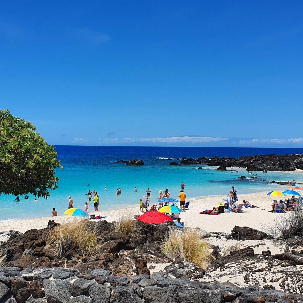 Manini'owali beach on Big Island close to Kona, Hawaii. A hot day overlooking the Pacific ocean. September 19, 2019