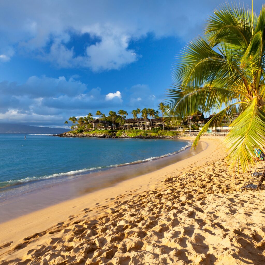 The beautiful Napili Bay in Maui, Hawaii short before sunset.