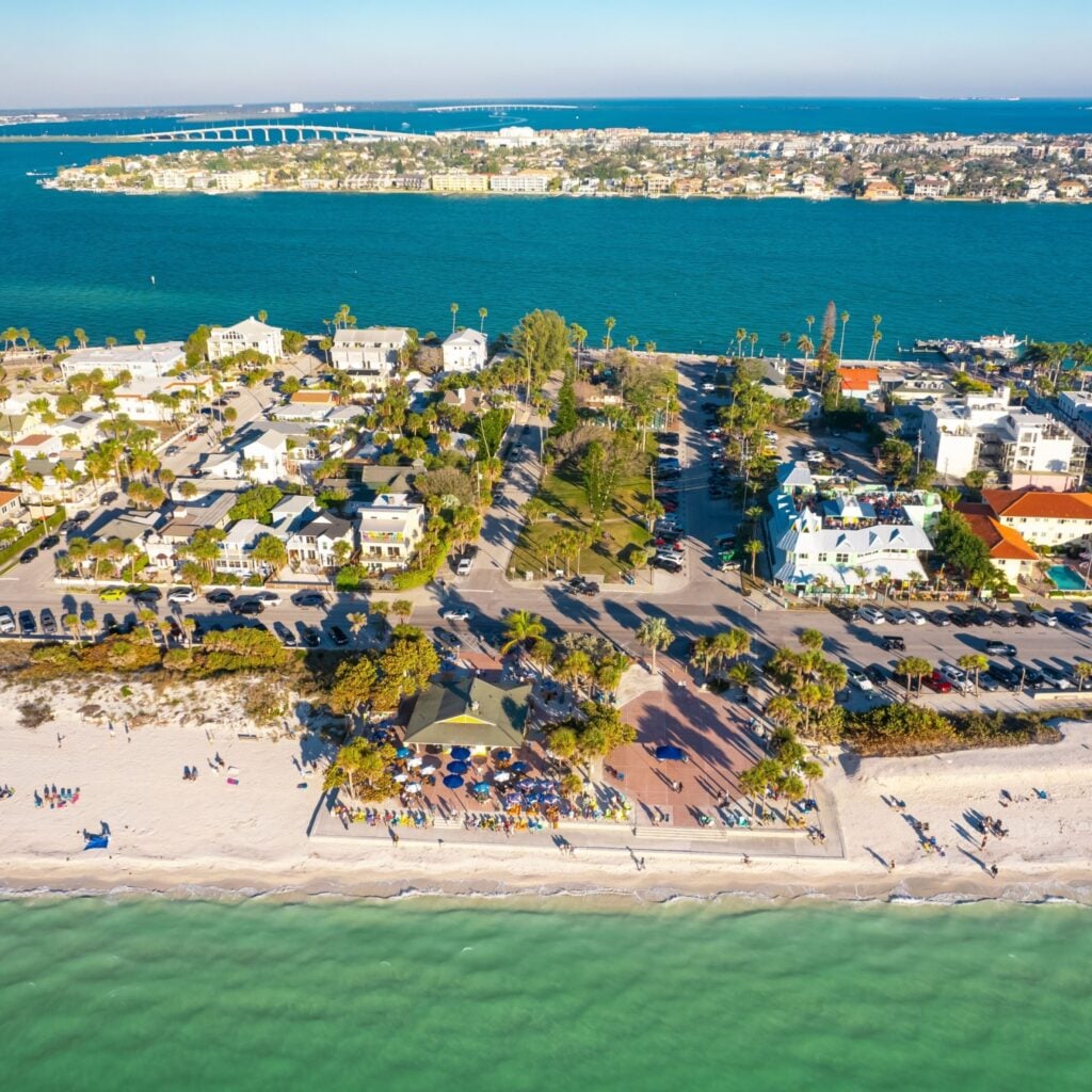 St. Pete Beach Florida and Pass-a-Grille Beach park in US St. Petersburg FL. Florida Beaches. Spring break or Summer vacation. Beautiful seascape. Ocean beach, Hotels and Resorts. Gulf of Mexico shore