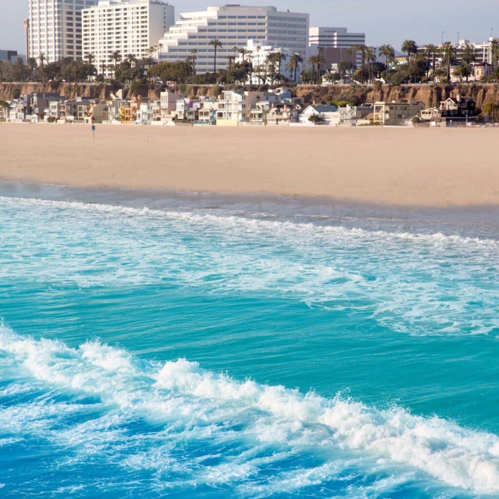 Santa Monica beach view from pier in California USA